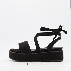 ASOS DESIGN Tessa tie leg flatform sandals in black suede platform - size 9